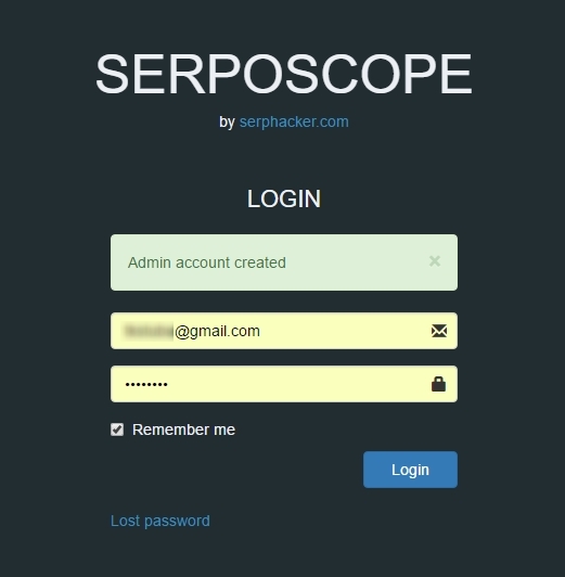Serposcopeのログイン画面